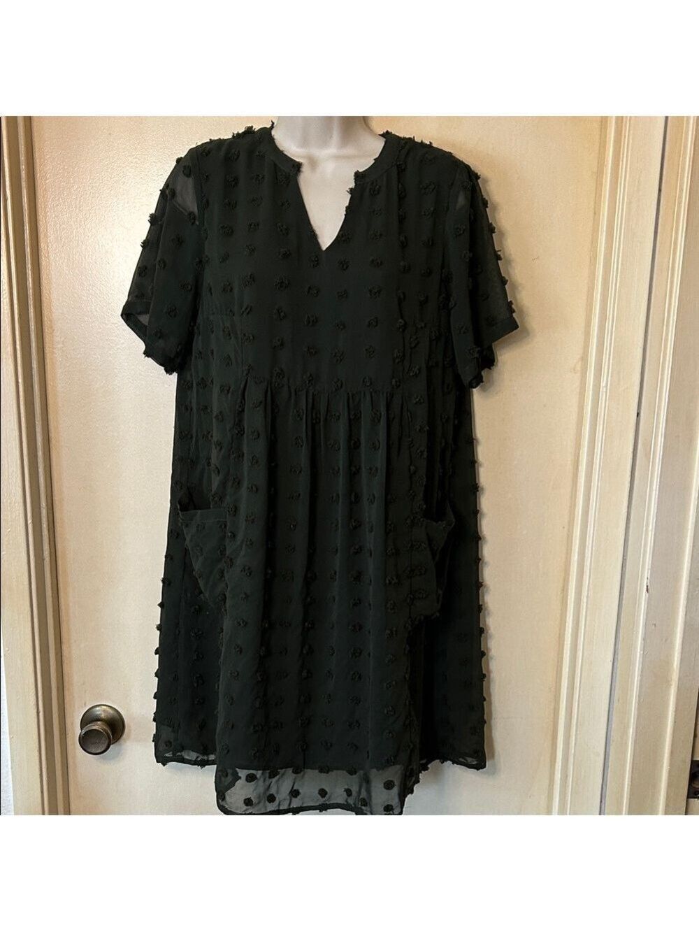 Mihol army green babydoll dress with sheer sleeves size S